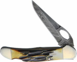 BC5149LD Bear & Son Damascus Lockback Pocket Knife India Stag Bone